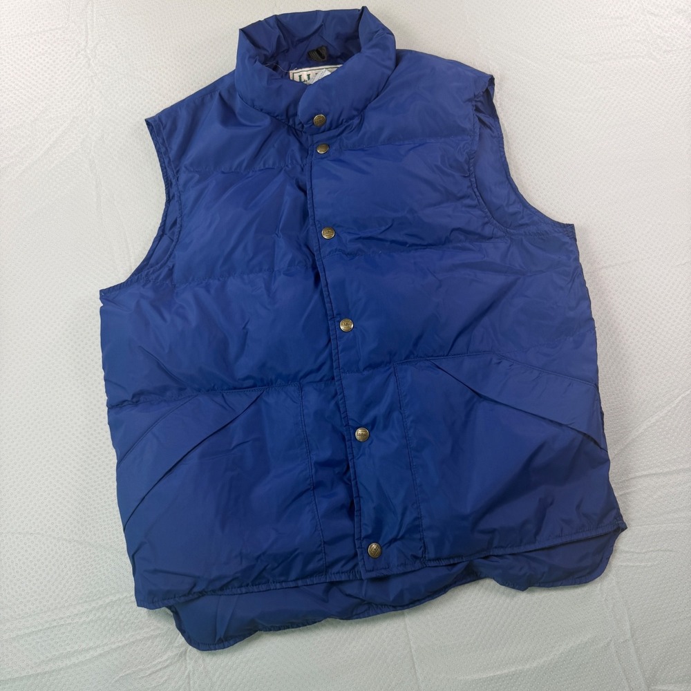 Vintage LL Bean Goose Down Vest Mens M Blue Snap Button USA Made Puffer Outdoor